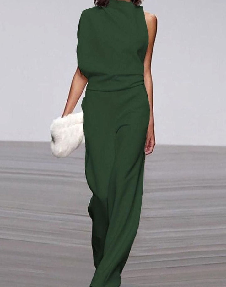 Damen Eleganter Ein-Schulter-Jumpsuit Weitem Bein Ärmellos - Grün