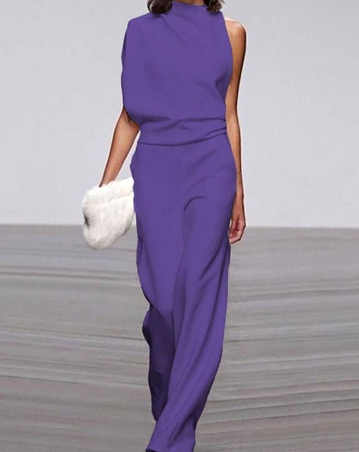 Damen Eleganter Ein-Schulter-Jumpsuit Weitem Bein Ärmellos - Lila