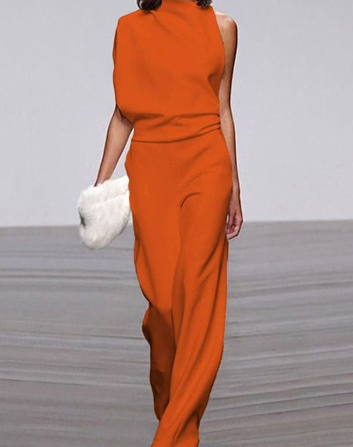 Damen Eleganter Ein-Schulter-Jumpsuit Weitem Bein Ärmellos - Orange