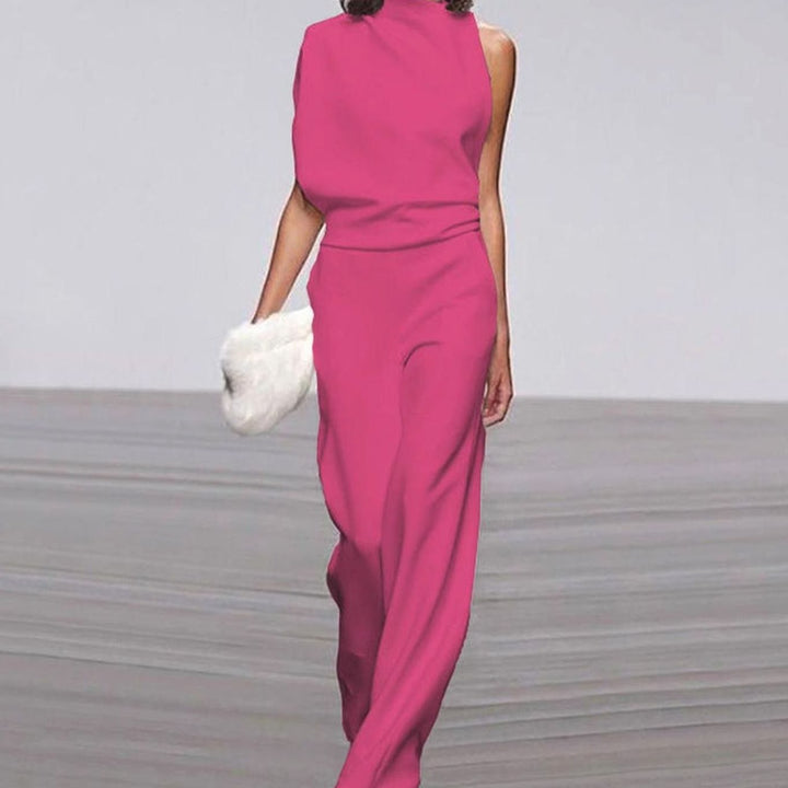 Damen Eleganter Ein-Schulter-Jumpsuit Weitem Bein Ärmellos - Fuchsia