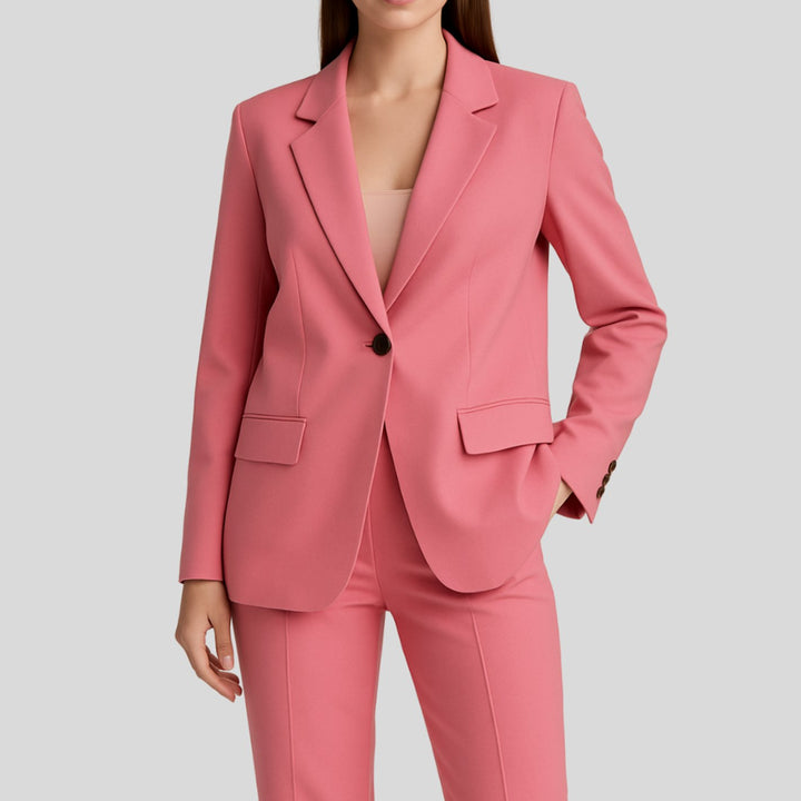 Damen Eleganter Langer Blazer und Hose Tailliertes Anzug-Set - Rosa