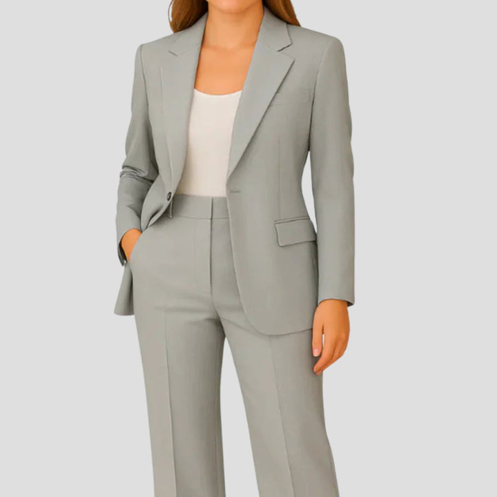 Damen Eleganter Langer Blazer und Hose Tailliertes Anzug-Set - Grau