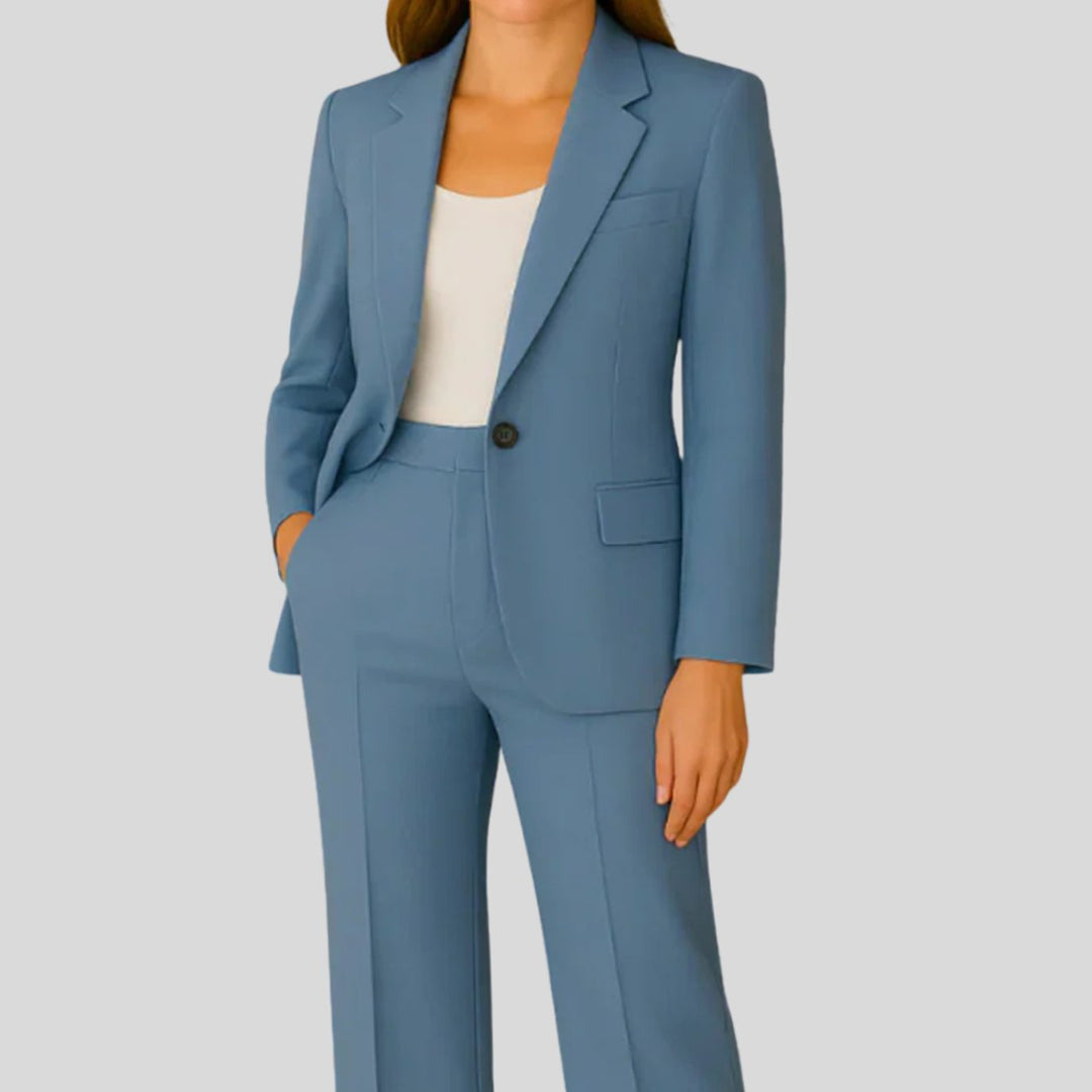 Damen Eleganter Langer Blazer und Hose Tailliertes Anzug-Set - Blau