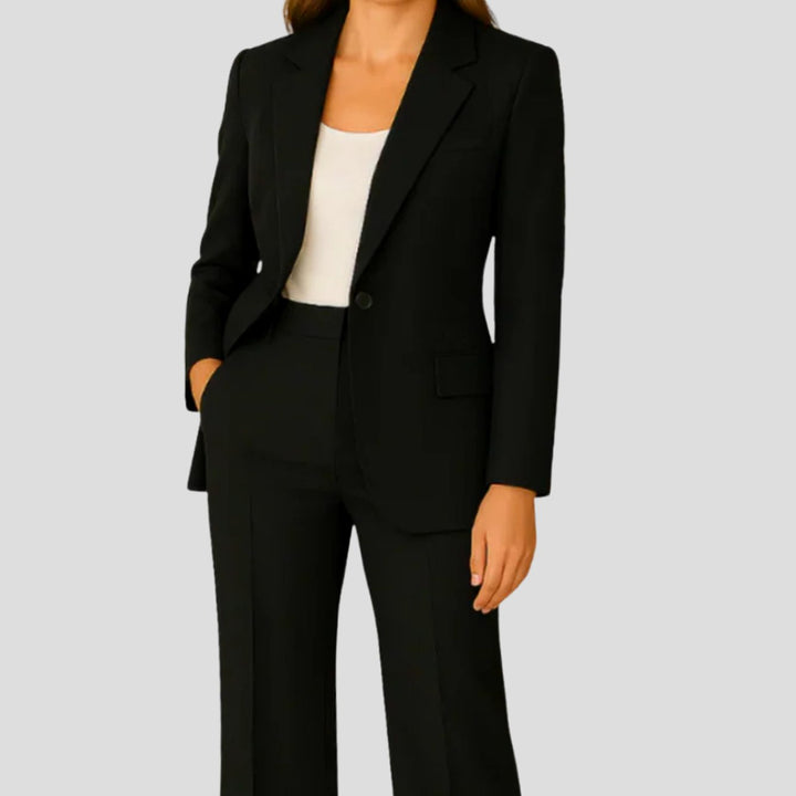 Damen Eleganter Langer Blazer und Hose Tailliertes Anzug-Set - Schwarz