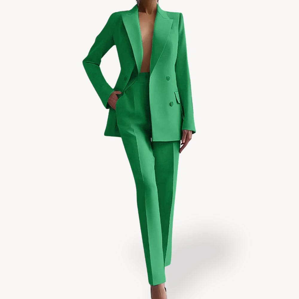 Damen Eleganter Taillierter Hosenanzug mit langem Blazer - Grün