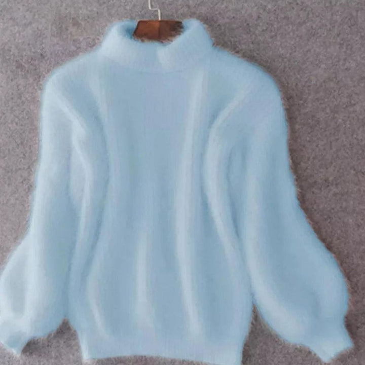 Damen Flauschiger Rollkragen Winterpullover mit hohem Kragen Oversized - Blau