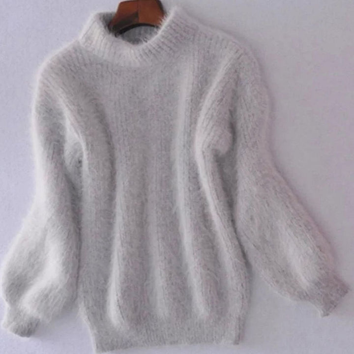 Damen Flauschiger Rollkragen Winterpullover mit hohem Kragen Oversized - Grau