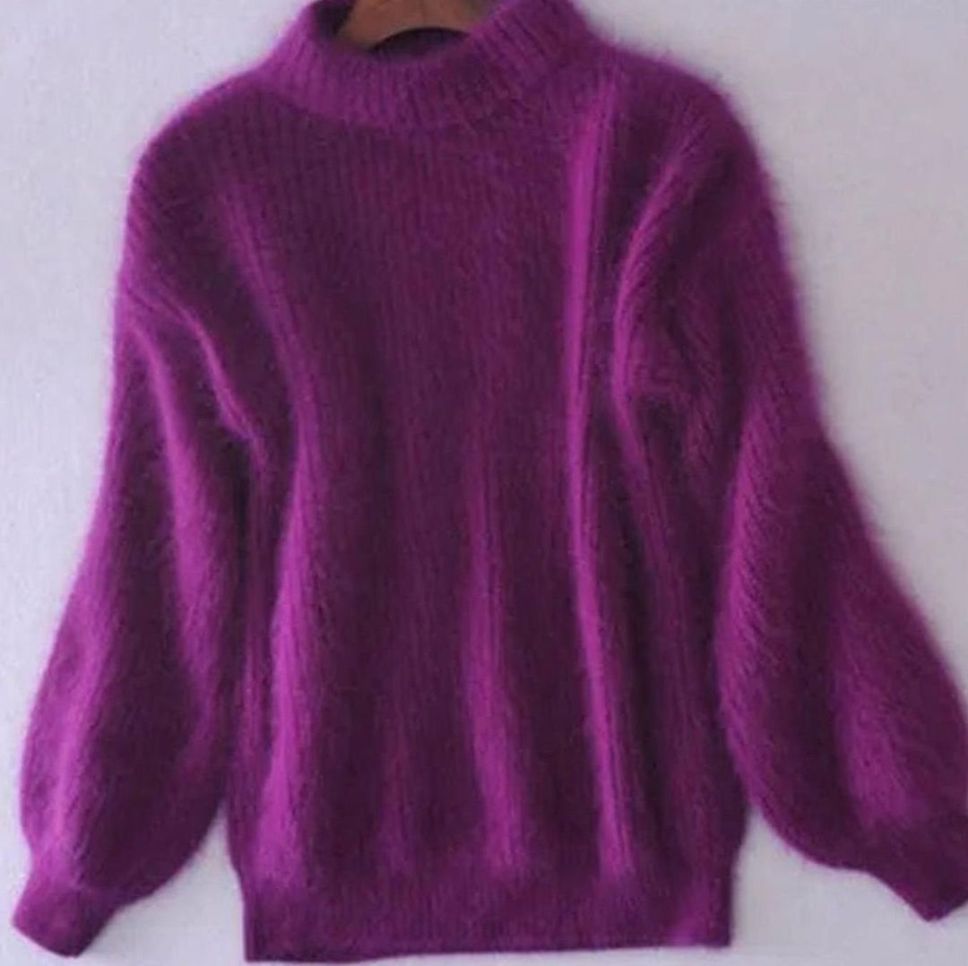 Damen Flauschiger Rollkragen Winterpullover mit hohem Kragen Oversized - Lila