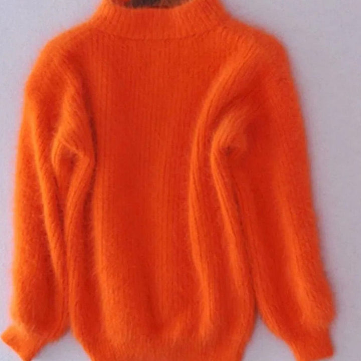 Damen Flauschiger Rollkragen Winterpullover mit hohem Kragen Oversized - Orange