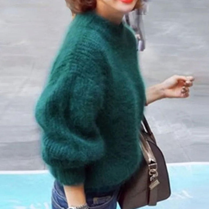 Damen Flauschiger Rollkragen Winterpullover mit hohem Kragen Oversized - Grün