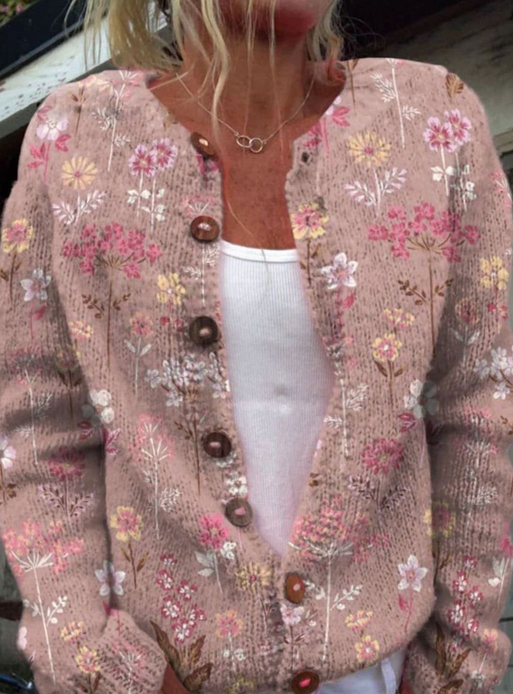 Damen Floraler Cardigan mit Knöpfen Strickjacke - Rosa