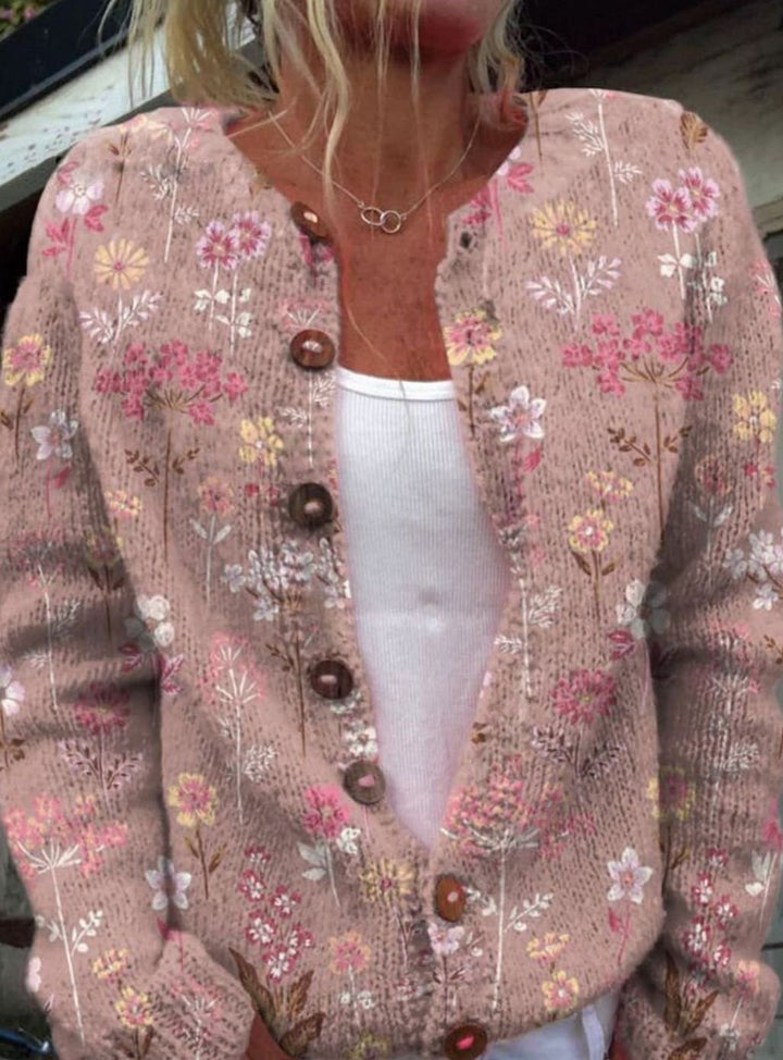 Damen Floraler Cardigan mit Knöpfen Strickjacke - Rosa