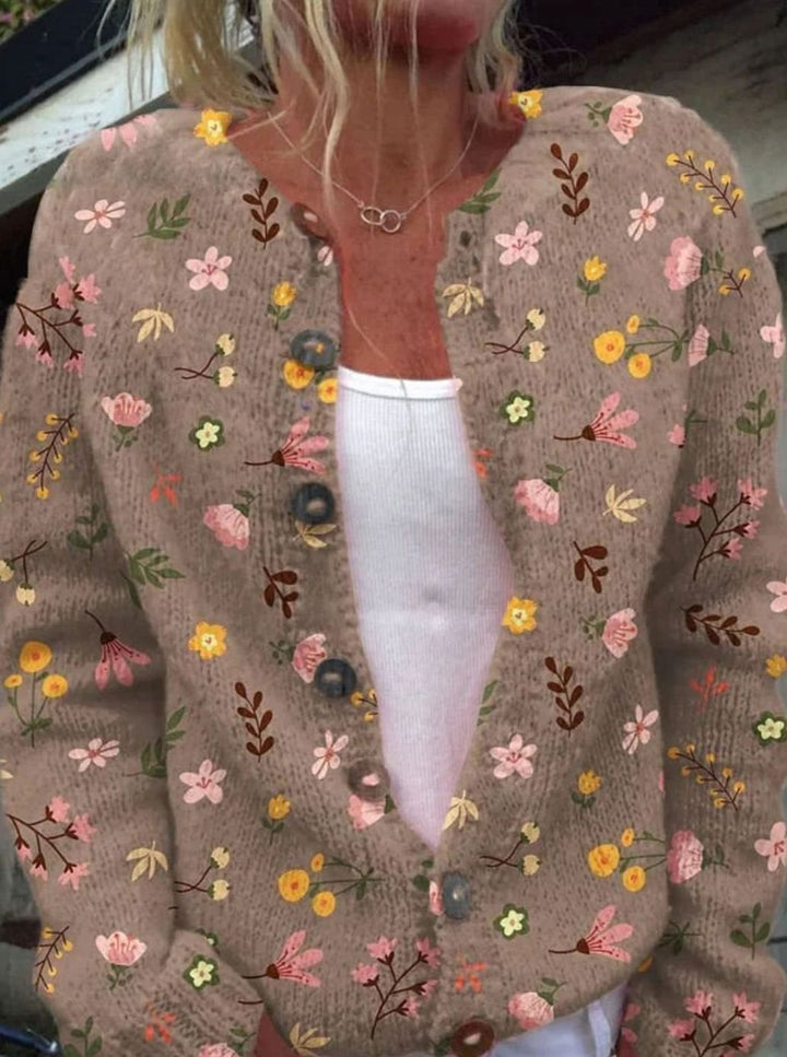 Damen Floraler Cardigan mit Knöpfen Strickjacke - Braun
