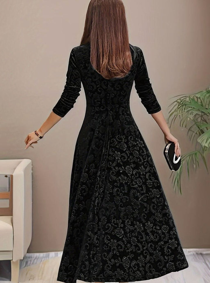 Damen Florales Samt-Kleid für Formelle Anlässe mit Eckausschnitt A-Linie