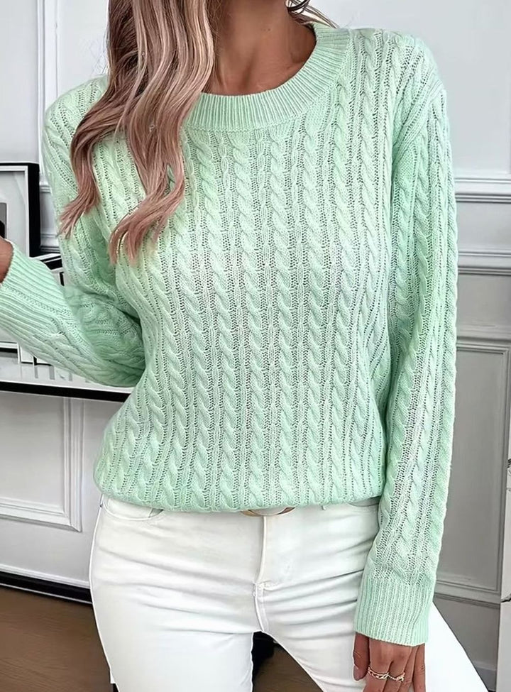 Damen Gemütlicher Winter-Zopfmuster-Strickpullover Rundhals Langarm