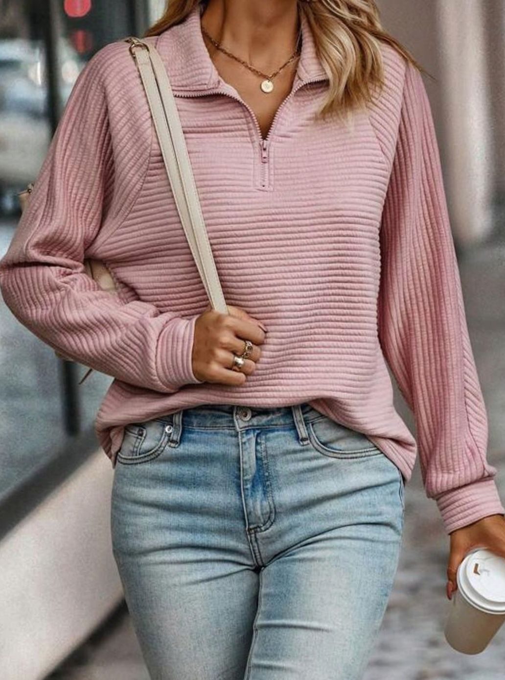 Damen Gerippter Half-Zip Pullover für den Frühling