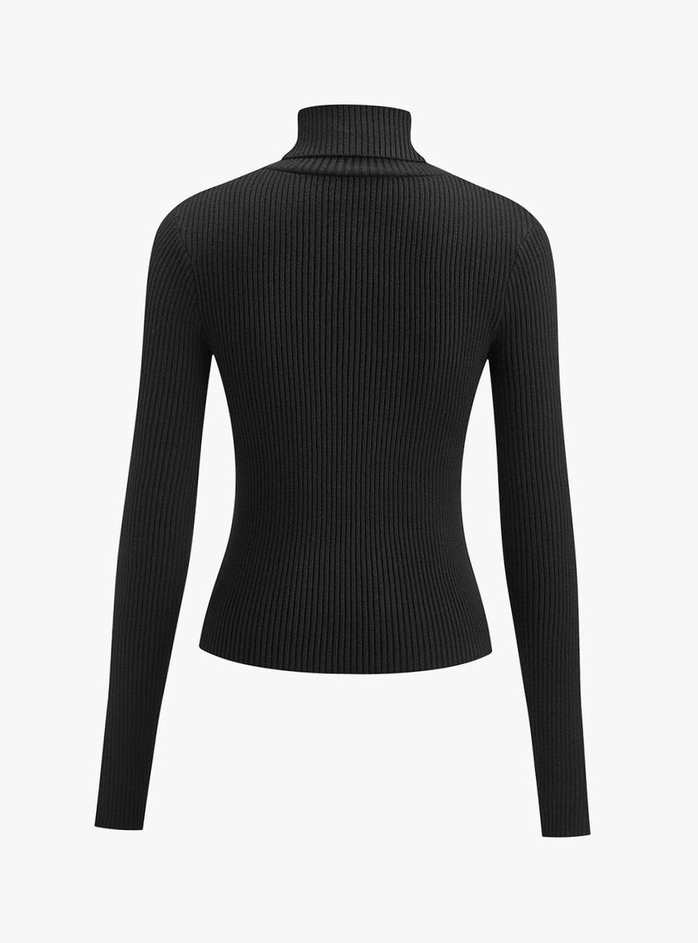 Damen Gerippter Rollkragenpullover Enganliegend Langarm