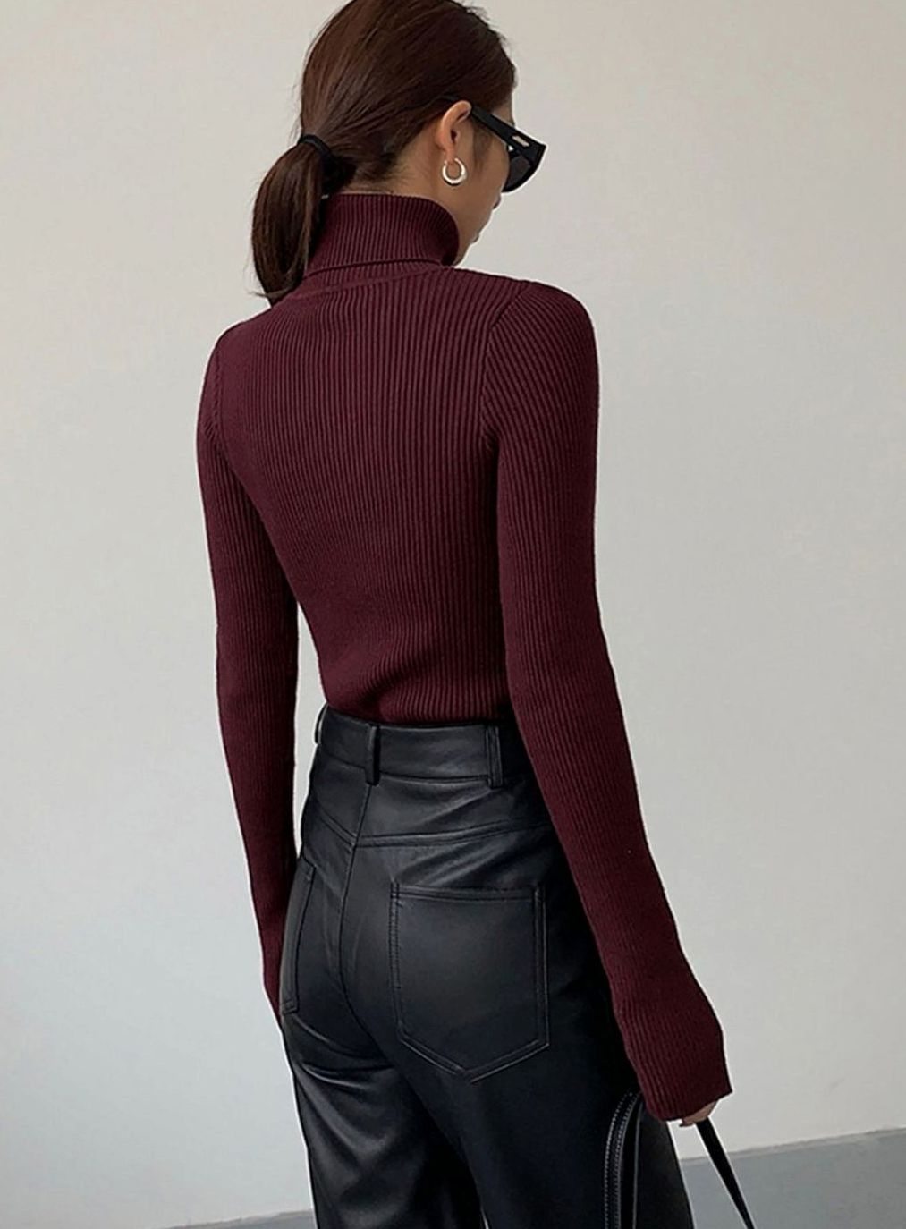 Damen Gerippter Rollkragenpullover Enganliegend Langarm