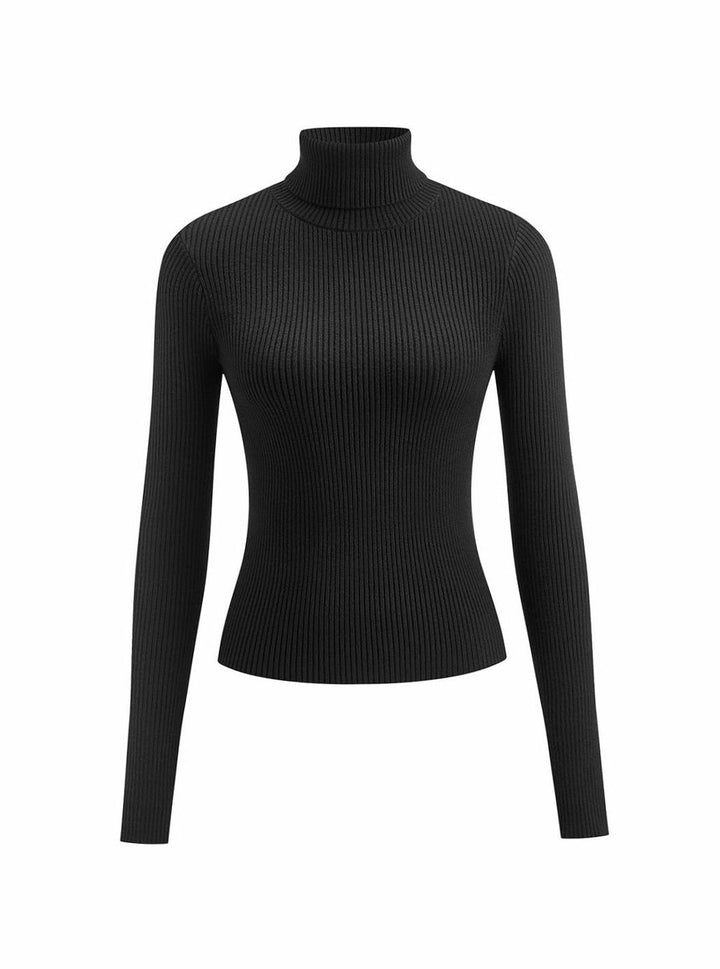 Damen Gerippter Rollkragenpullover Enganliegend Langarm