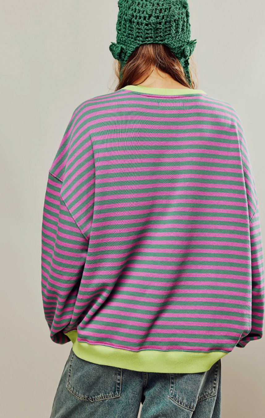 Damen Gestreifter Oversized Rundhals-Pullover für den Frühling