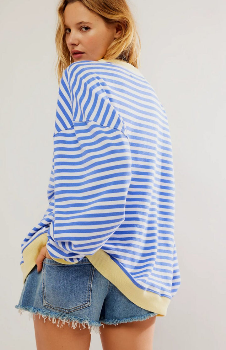 Damen Gestreifter Oversized Rundhals-Pullover für den Frühling