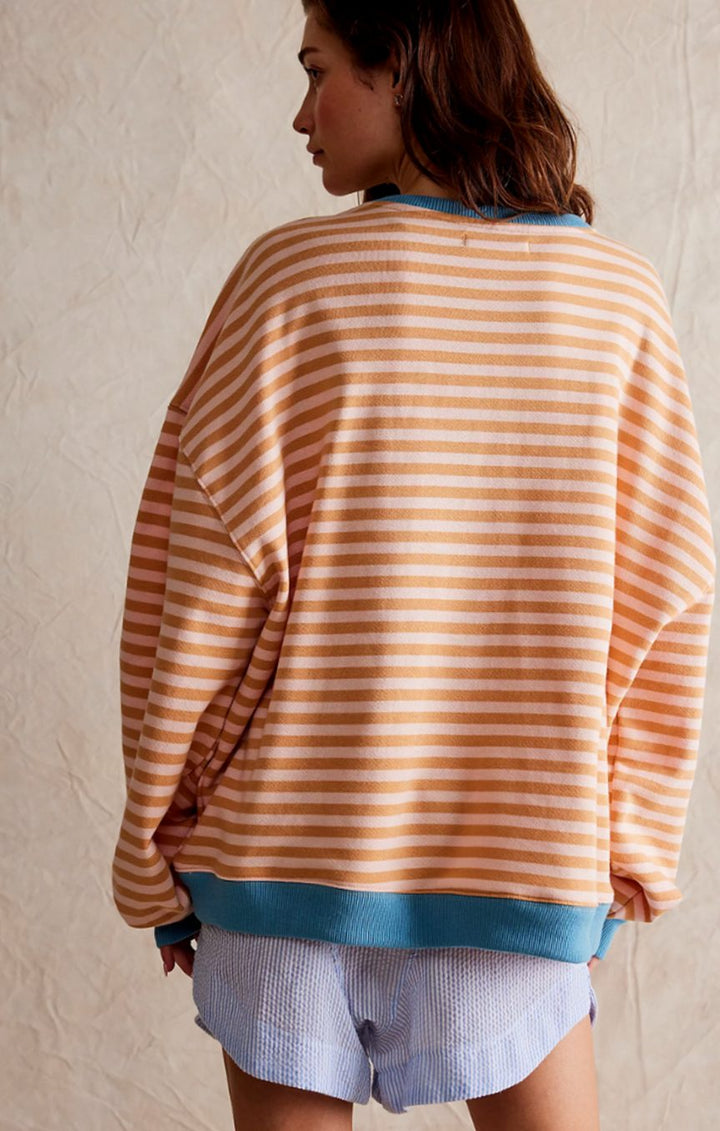 Damen Gestreifter Oversized Rundhals-Pullover für den Frühling