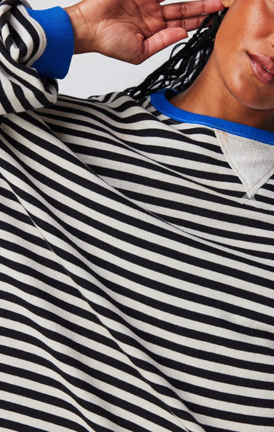 Damen Gestreifter Oversized Rundhals-Pullover für den Frühling