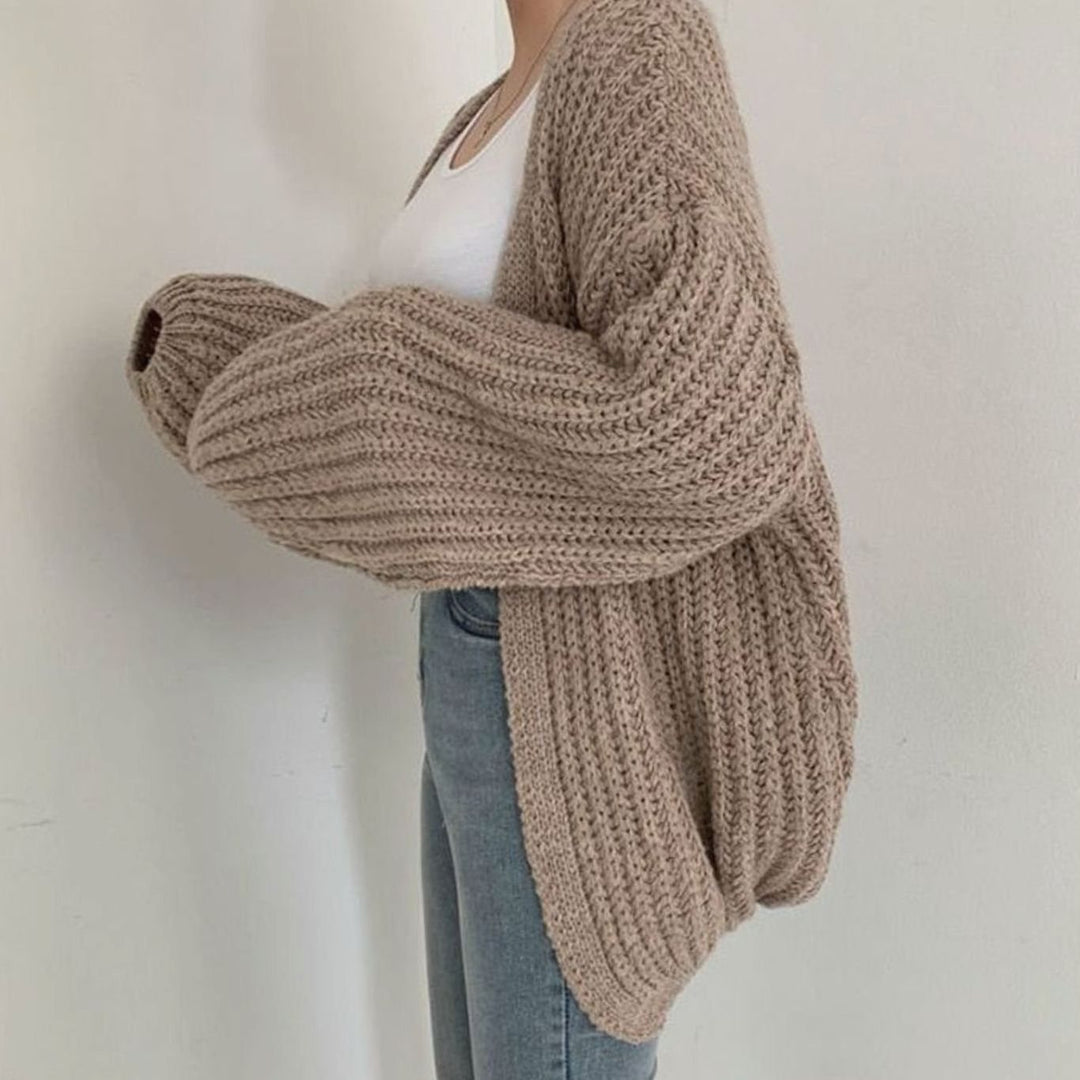 Damen Grob Gestrickte Oversize-Strickjacke offener Vorderseite