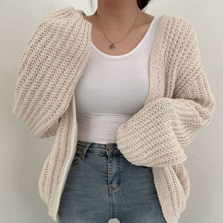 Damen Grob Gestrickte Oversize-Strickjacke offener Vorderseite - Weiß