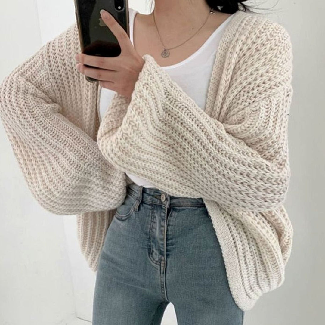 Damen Grob Gestrickte Oversize-Strickjacke offener Vorderseite