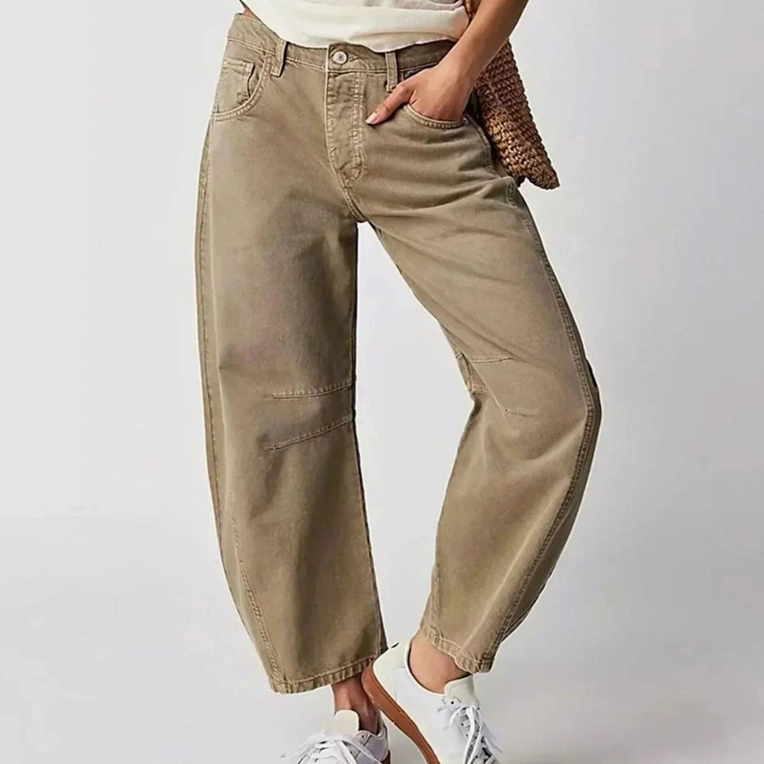 Damen High-Waist-Jeans lockerer Passform weiter Schnitt Knöchellang - Beige
