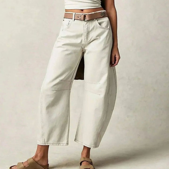 Damen High-Waist-Jeans lockerer Passform weiter Schnitt Knöchellang - Weiß