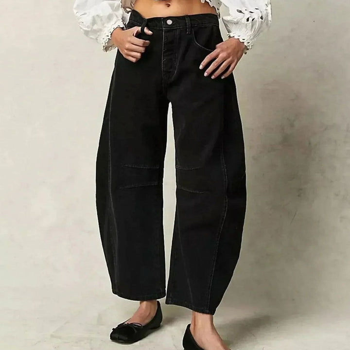 Damen High-Waist-Jeans lockerer Passform weiter Schnitt Knöchellang - Schwarz