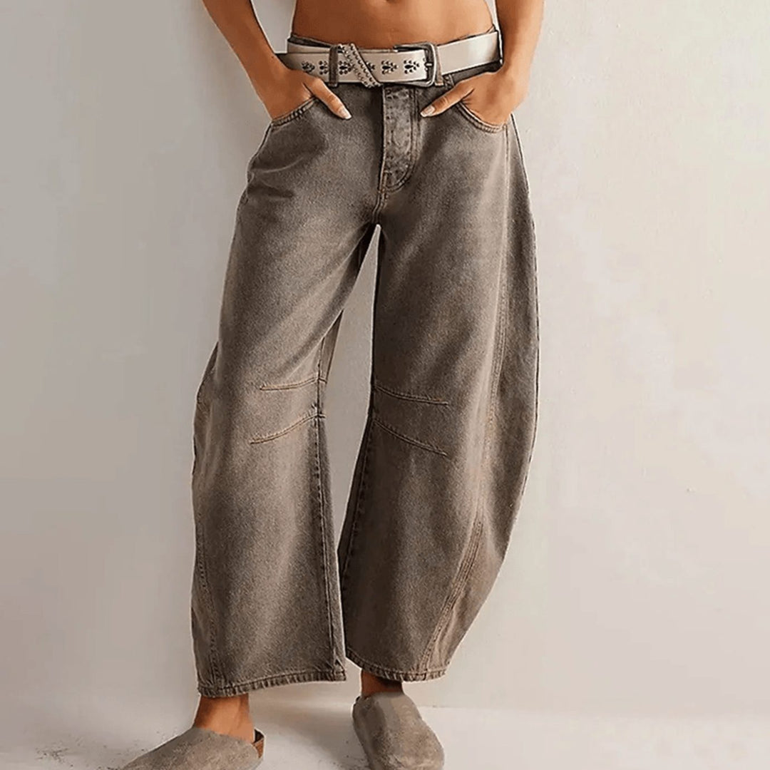 Damen High-Waist-Jeans lockerer Passform weiter Schnitt Knöchellang - Grau