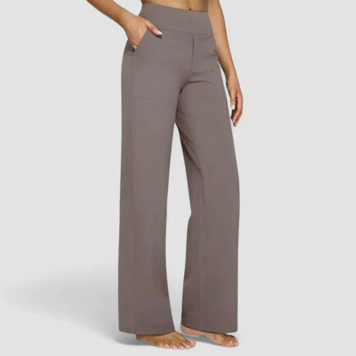 Damen Hochbund Weites Bein Lounge-Hose mit Stretchbund - Taupe