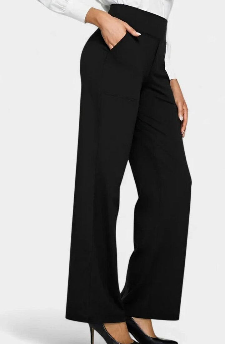 Damen Hochbund Weites Bein Lounge-Hose mit Stretchbund - Schwarz