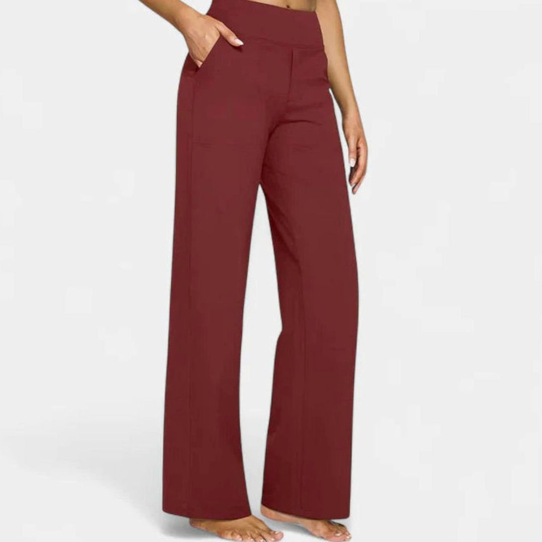 Damen Hochbund Weites Bein Lounge-Hose mit Stretchbund - Rot