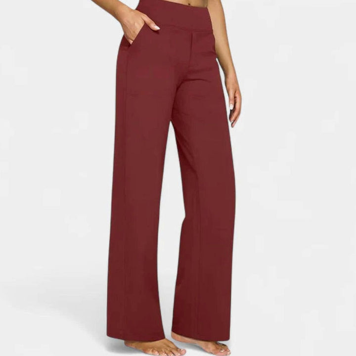 Damen Hochbund Weites Bein Lounge-Hose mit Stretchbund - Rot