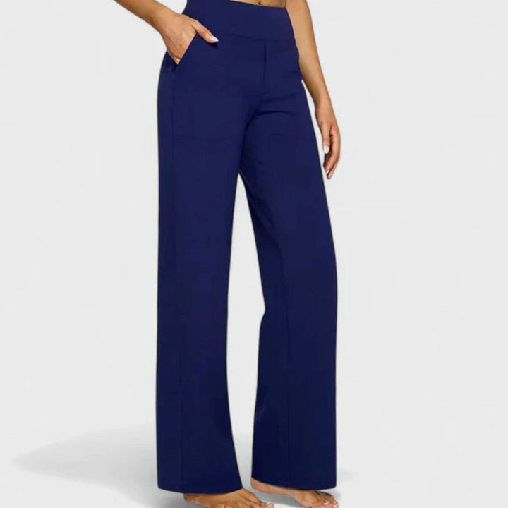 Damen Hochbund Weites Bein Lounge-Hose mit Stretchbund - Blau