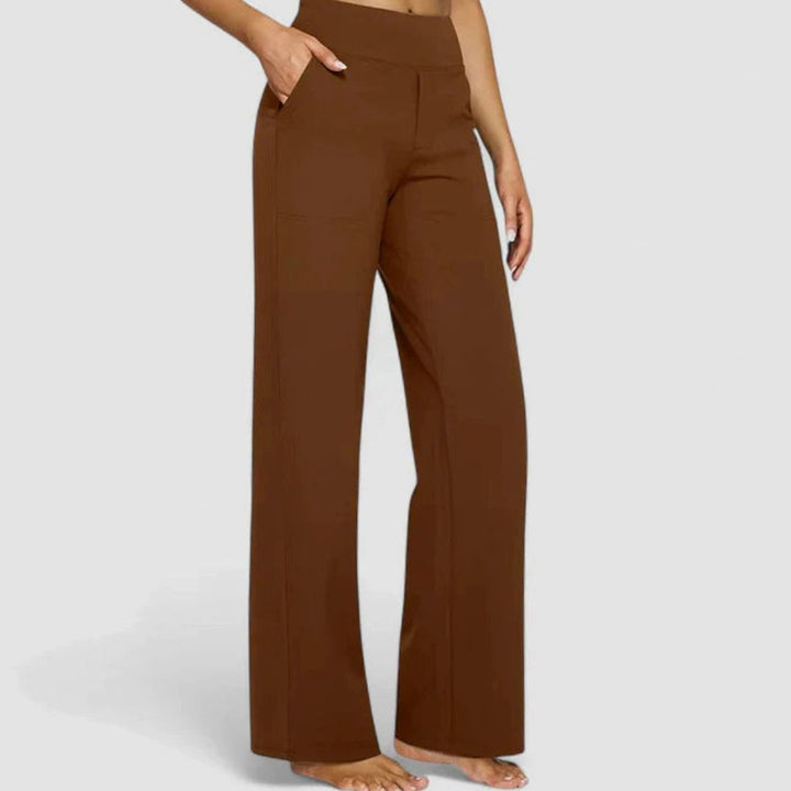 Damen Hochbund Weites Bein Lounge-Hose mit Stretchbund - Braun