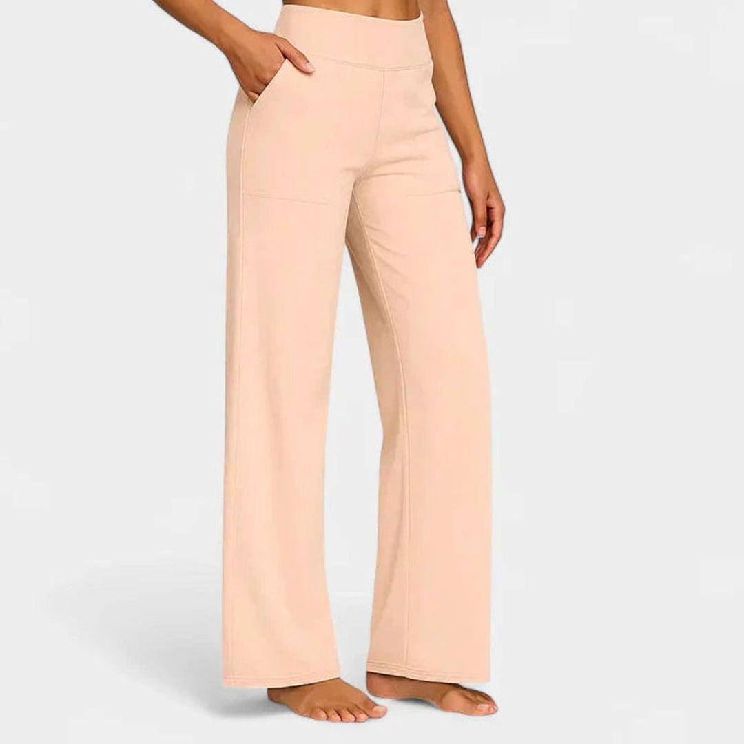 Damen Hochbund Weites Bein Lounge-Hose mit Stretchbund - Aprikose