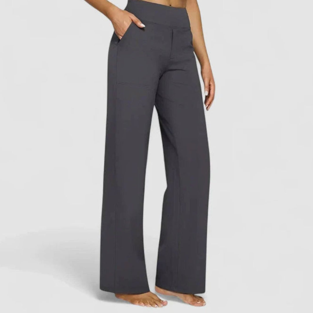 Damen Hochbund Weites Bein Lounge-Hose mit Stretchbund - Grau