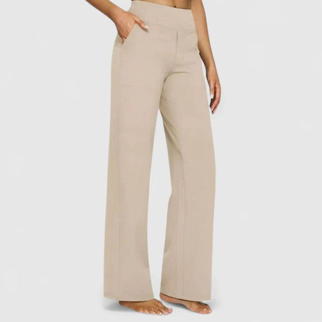 Damen Hochbund Weites Bein Lounge-Hose mit Stretchbund - Creme