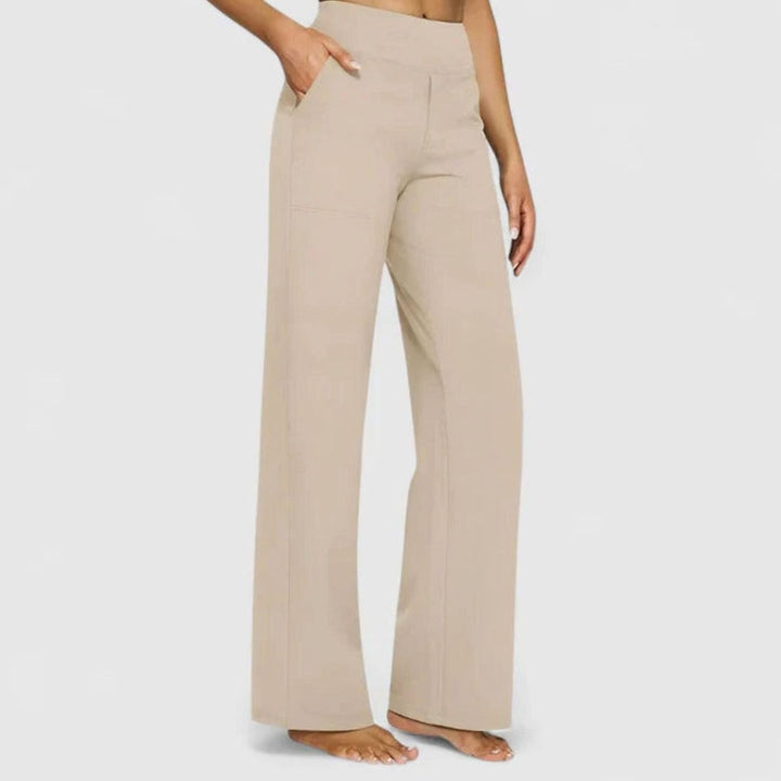 Damen Hochbund Weites Bein Lounge-Hose mit Stretchbund - Creme