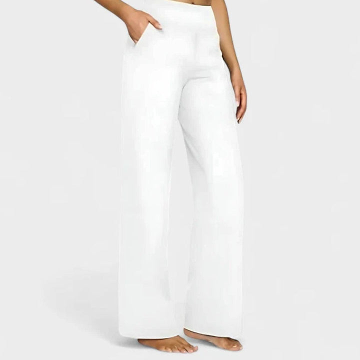 Damen Hochbund Weites Bein Lounge-Hose mit Stretchbund - Weiß