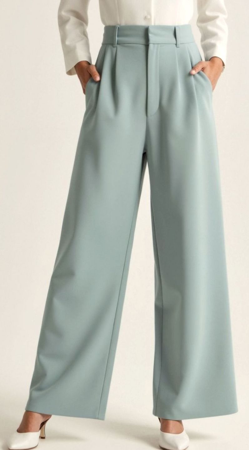 Damen Hochtaillierte Plissierte Weite Hose mit Eleganter Beinform