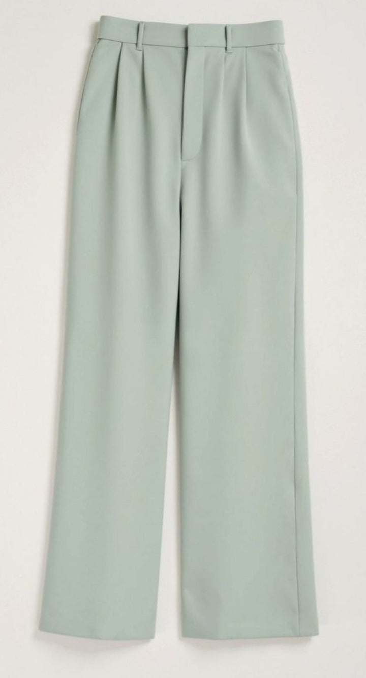 Damen Hochtaillierte Plissierte Weite Hose mit Eleganter Beinform - Hellblau