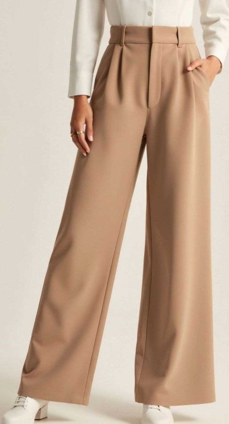 Damen Hochtaillierte Plissierte Weite Hose mit Eleganter Beinform