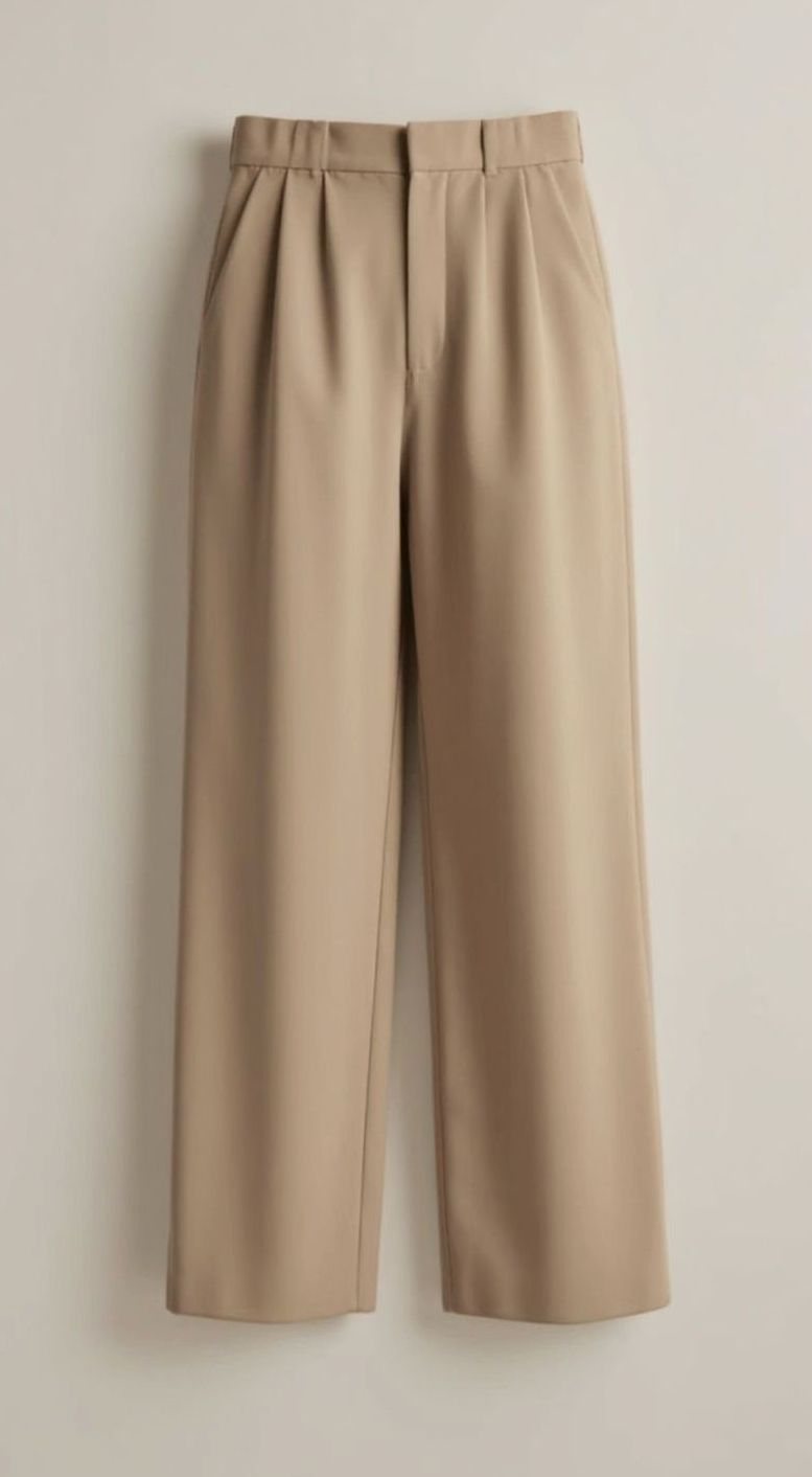 Damen Hochtaillierte Plissierte Weite Hose mit Eleganter Beinform - Khaki