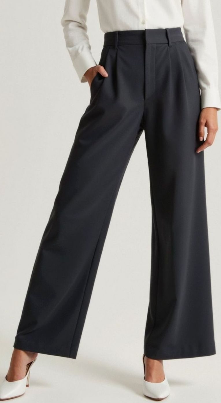 Damen Hochtaillierte Plissierte Weite Hose mit Eleganter Beinform